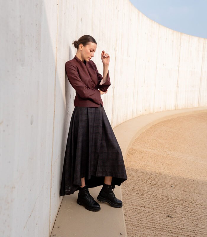 Structured Burgundy Jacket / A line skirt - Image 2