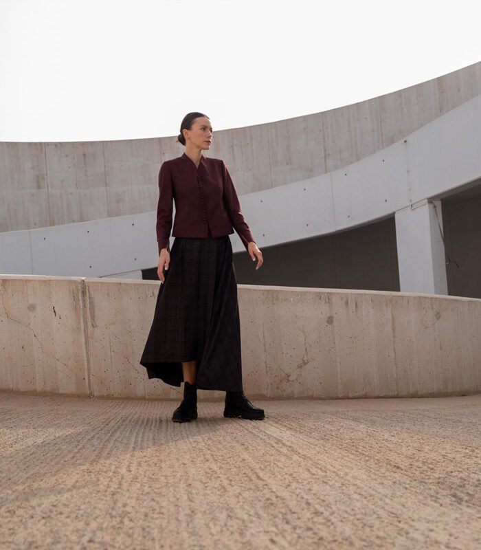 Structured Burgundy Jacket / A line skirt - Image 3