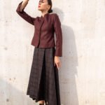 Structured Burgundy Jacket / A line skirt