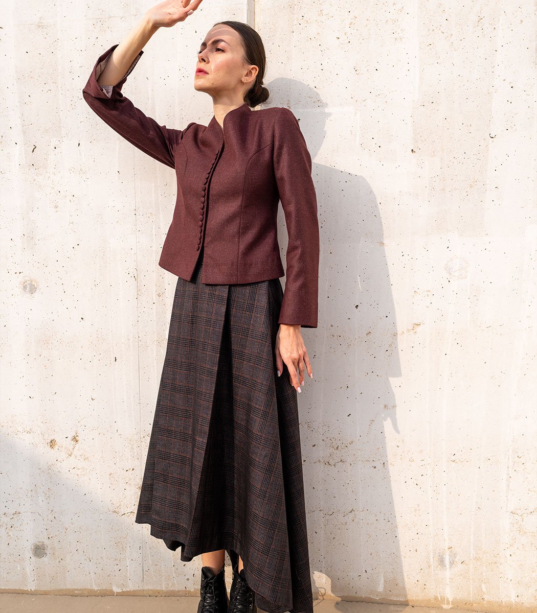 62.jpg Structured Burgundy Jacket / A line skirt - Image 1